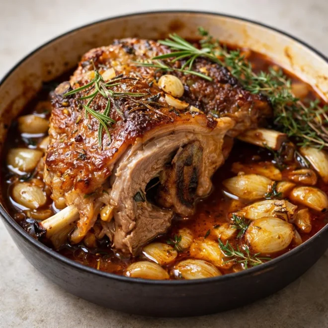 Recette épaule d’agneau confite au four miel moutarde