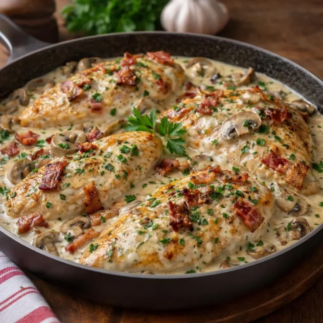 Escalopes de poulet sauce Boursin bacon