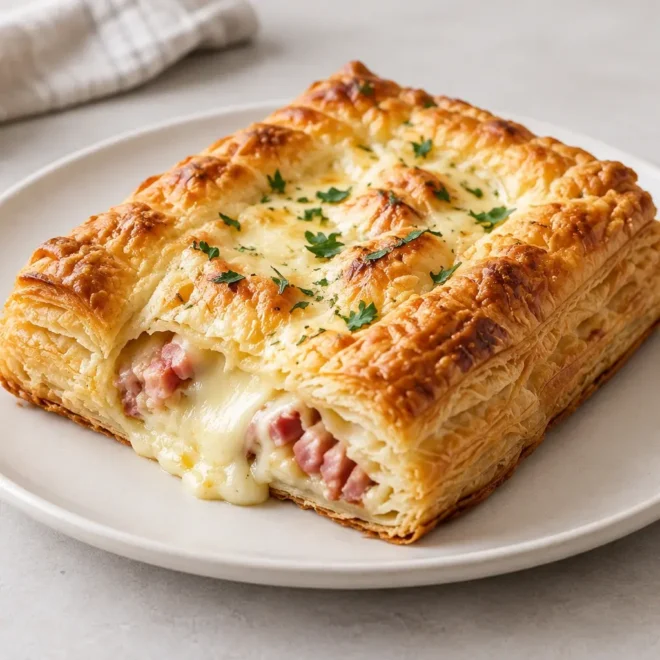 Feuilleté croustillant au camembert et aux lardons