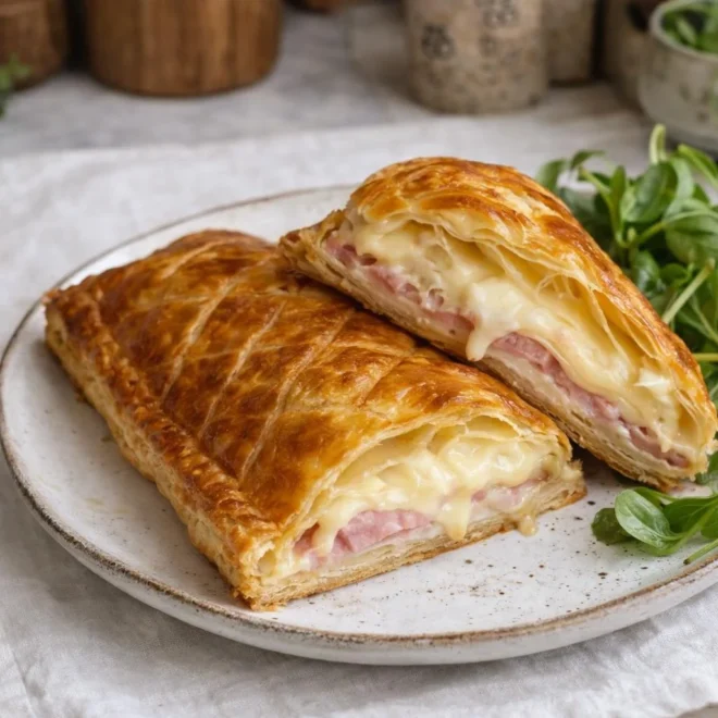 Feuilleté façon croque-monsieur au jambon et reblochon