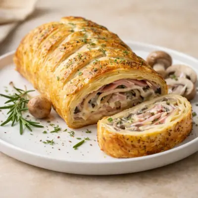 Feuilleté jambon champignons : pâte feuilletée dorée