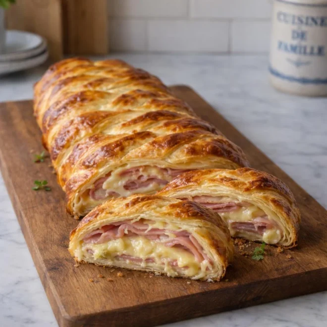 Feuilleté tressé au jambon et au comté : doré & fondant