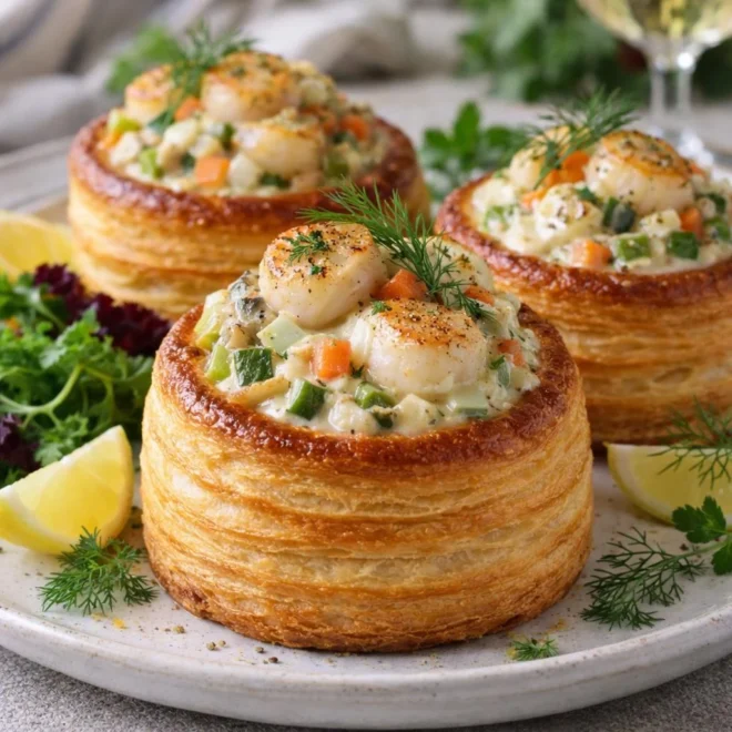 Feuilletés aux Saint-Jacques et petits légumes