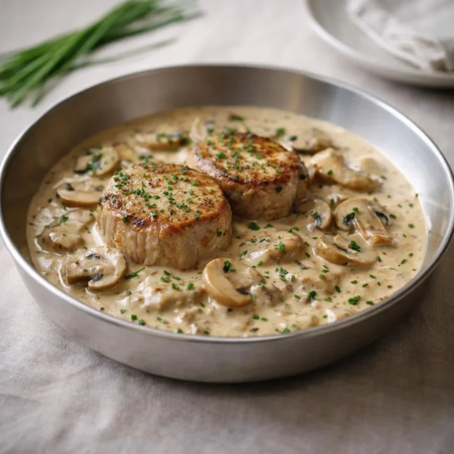 Filet mignon au Boursin et champignons, sauce crémeuse