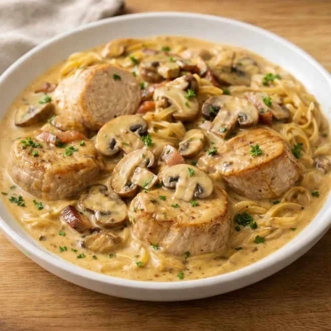 Filet mignon de porc crémeux aux champignons : facile