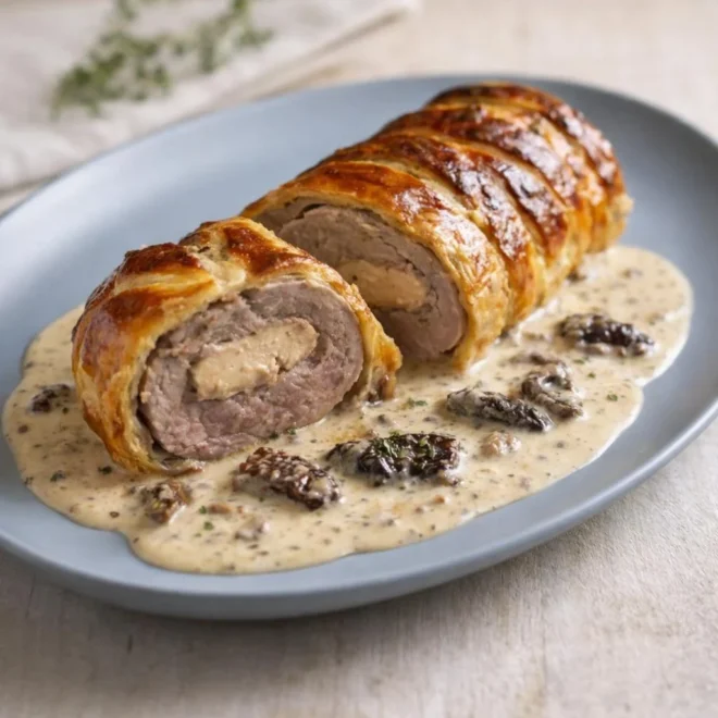 Filet mignon en croûte feuilletée au foie gras et sauce aux