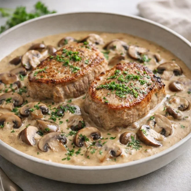 Filet mignon au Boursin et champignons : sauce crémeuse