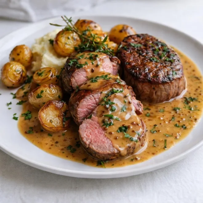 Filet mignon de porc miel moutarde sauce crémeuse