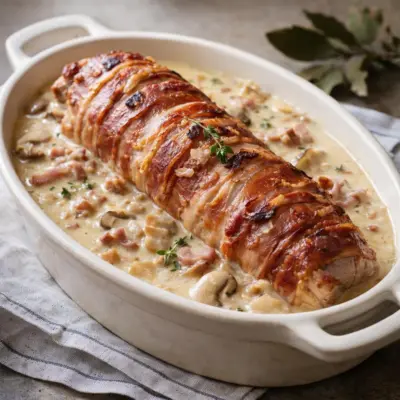 Filet mignon savoyard aux lardons, crème au fromage