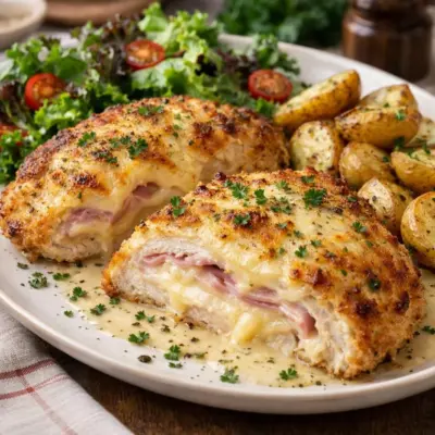 Filets de dinde gratinés façon cordon bleu au four