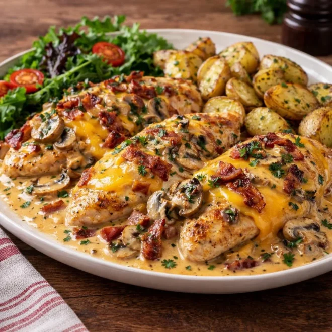 Filets de dinde au cheddar bacon et champignons