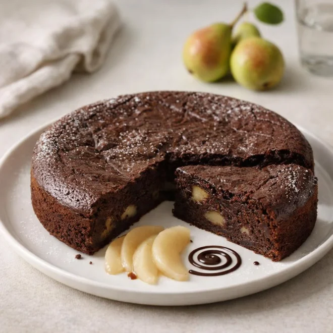 Fondant léger aux poires et chocolat, cœur moelleux