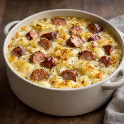Fondue d’endives aux saucisses fumées au gratin