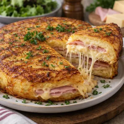 Galette de pommes de terre fourrée jambon fromage