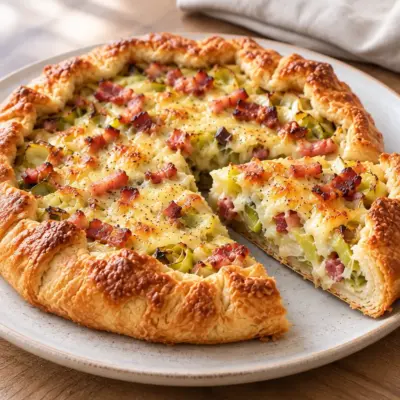 Galette rustique : poireaux, lardons et fromage
