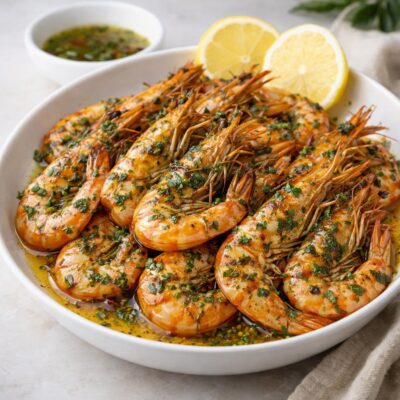 Gambas grillées au beurre d’ail et de persil au citron