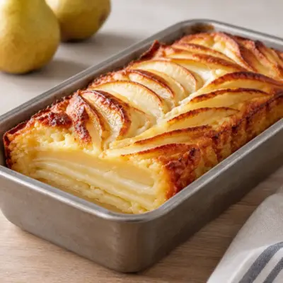 Gâteau invisible aux poires fondant et doré