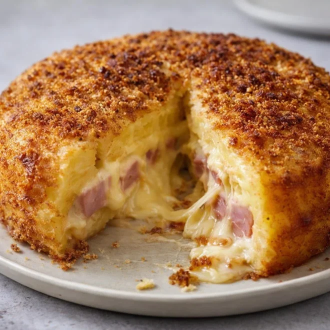 Gâteau de pommes de terre farci au jambon et fromage