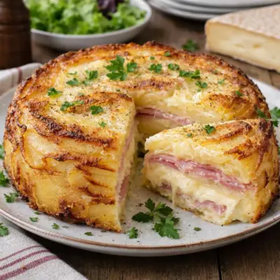gâteau de pommes de terre au jambon et reblochon : gratin