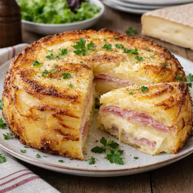 gâteau de pommes de terre au jambon et reblochon : gratin