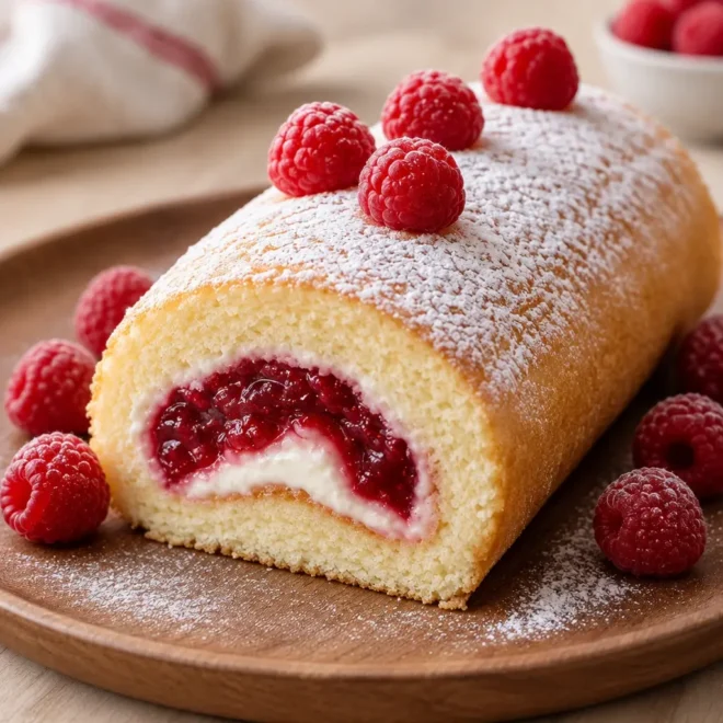 Gâteau roulé à la framboise et à la crème