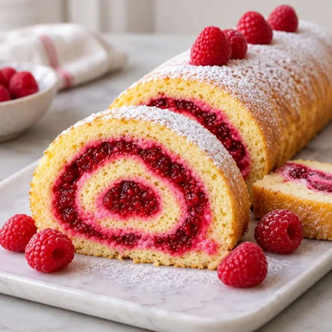 Gâteau roulé aux framboises : recette facile