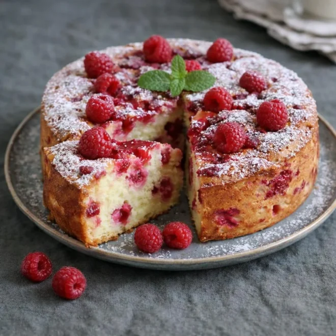 gâteau au yaourt grec et framboises ultra moelleux