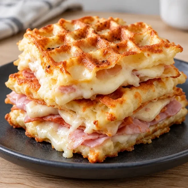 Gaufres salées au jambon et au fromage