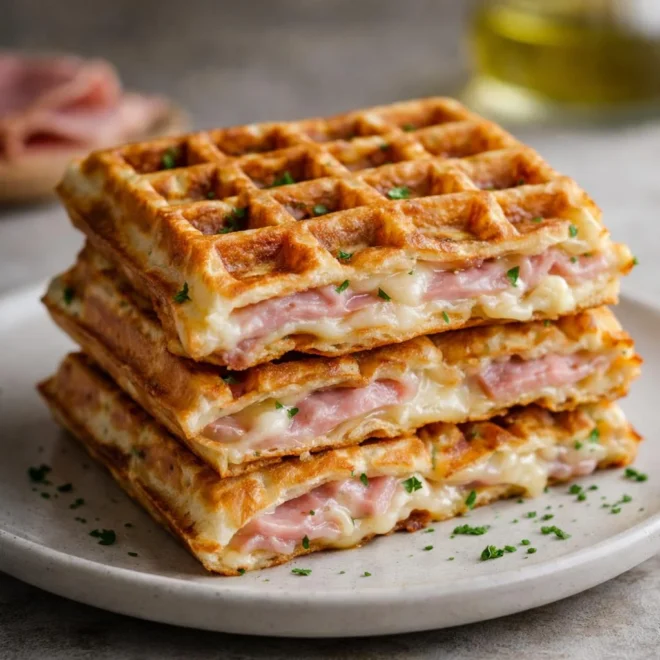 Gaufres salées jambon fromage : croustillantes & fondantes