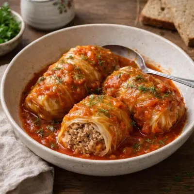 Recette golabki choux farcis polonais mijotés sauce tomate
