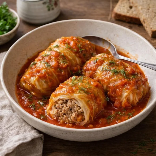 Recette golabki choux farcis polonais mijotés sauce tomate
