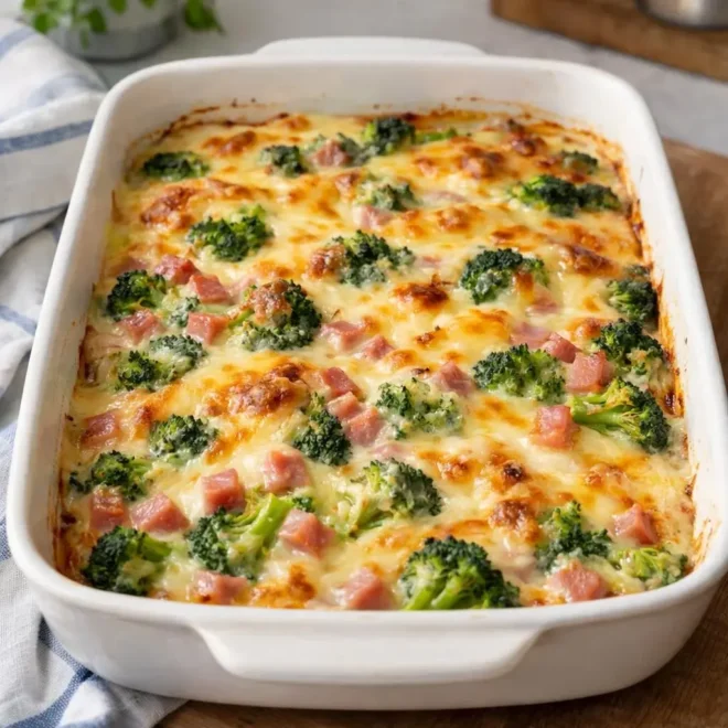 Gratin de brocolis au jambon et à la raclette