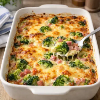 Gratin de brocolis au jambon et à la raclette