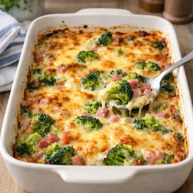 Gratin de brocolis au jambon et à la raclette
