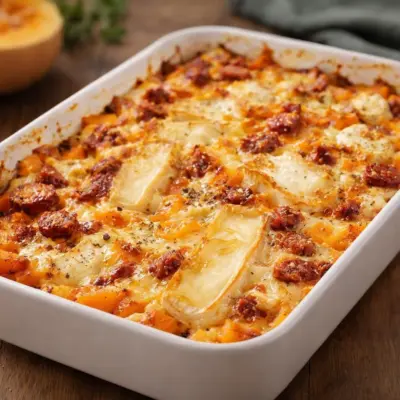Gratin de butternut au chorizo et chèvre au four