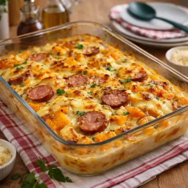 Gratin de butternut et morteau façon tartiflette