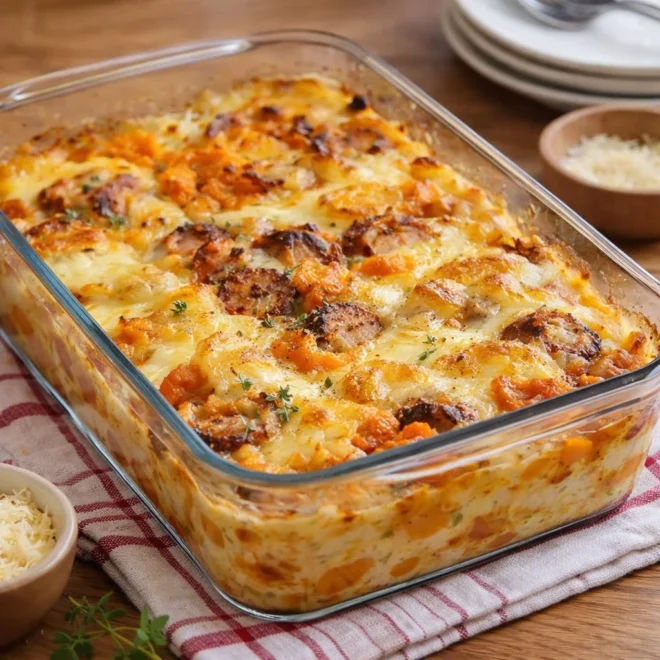Gratin butternut et morteau façon tartiflette