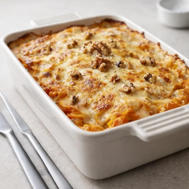 Gratin de courge butternut aux noix et fromage fondant