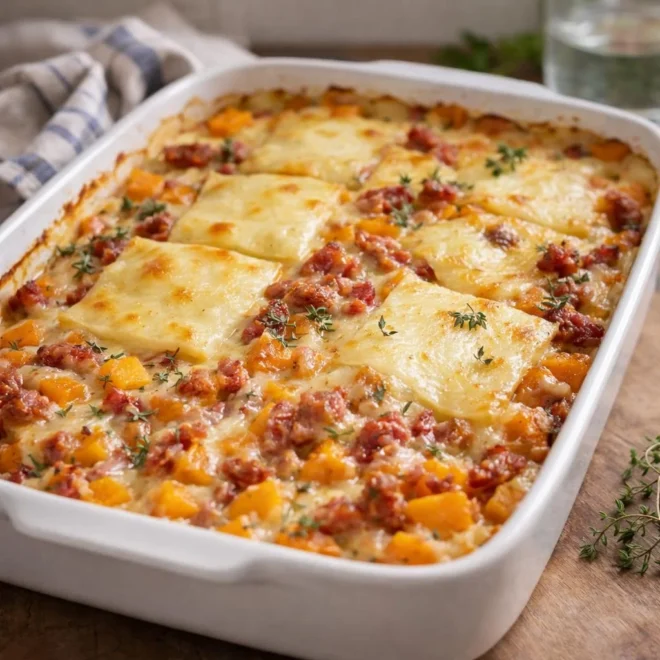 Gratin de butternut à la raclette et lardons