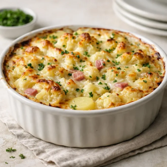 Gratin de chou-fleur et patates au fromage