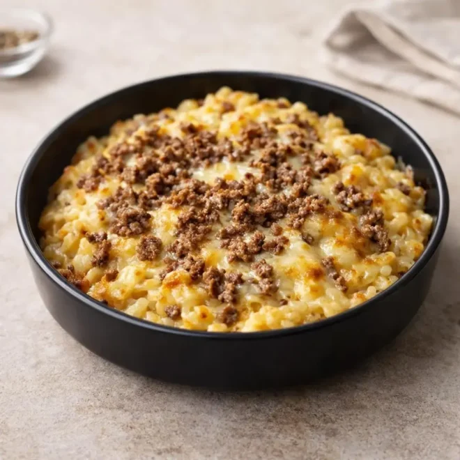 Gratin de coquillettes à la raclette et viande hachée