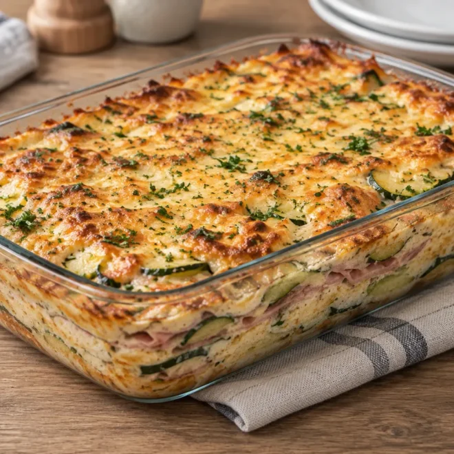Gratin de courgettes au jambon et fromage