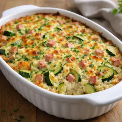 Gratin de courgettes jambon et riz : crémeux au four