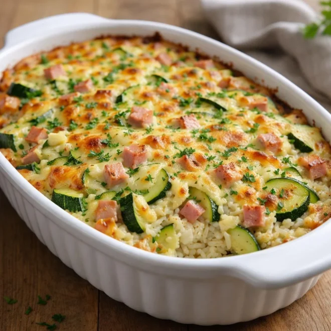 Gratin de courgettes jambon et riz : crémeux au four