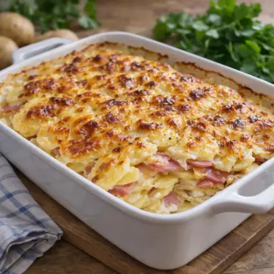 Gratin dauphinois au jambon et au comté (fondant)