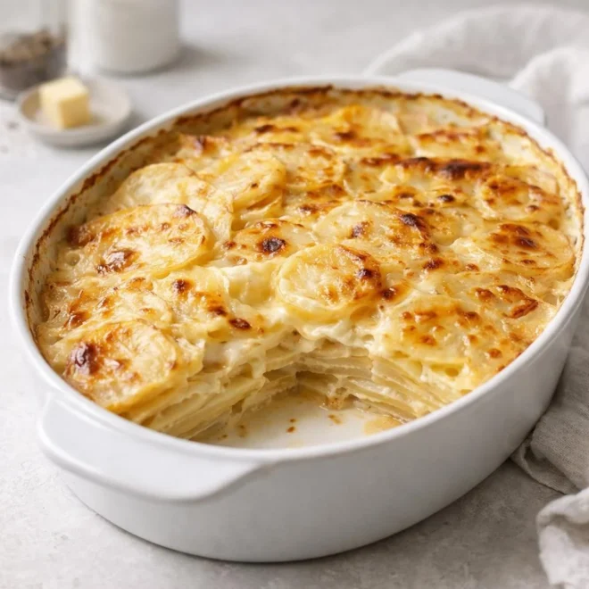 Recette gratin dauphinois au Thermomix, doré et crémeux
