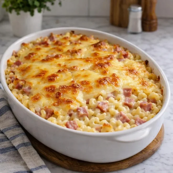 Gratin de coquillettes au jambon et à la raclette