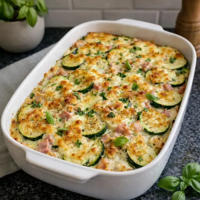 Gratin de courgettes au jambon et à la mozzarella