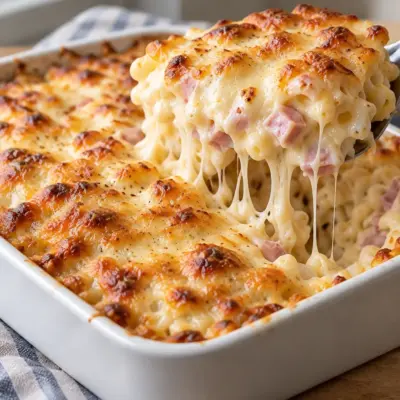 Gratin de macaronis au jambon et mozzarella