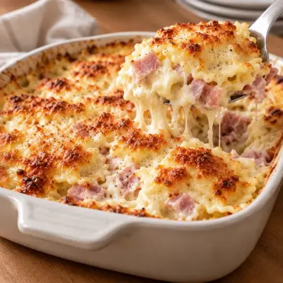 Gratin de pâtes crémeux au jambon facile